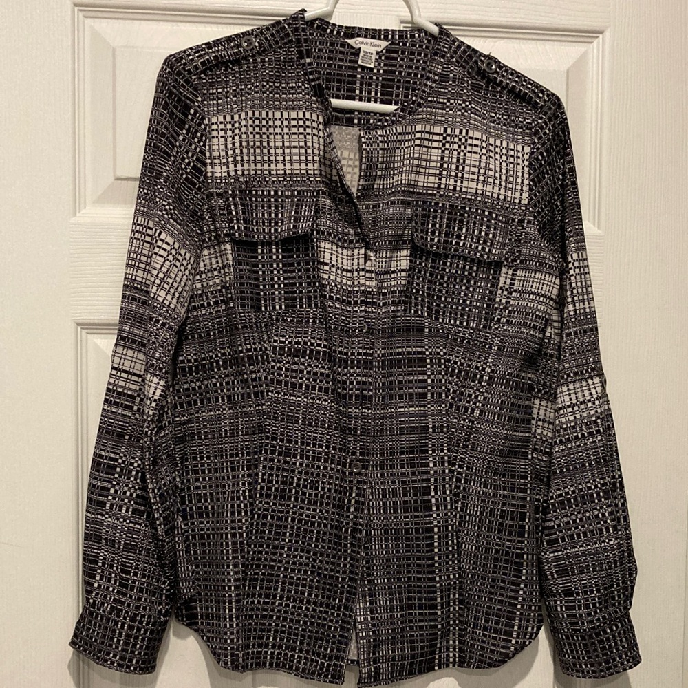 Calvin Klein XS Black and White Plaid Women's Top